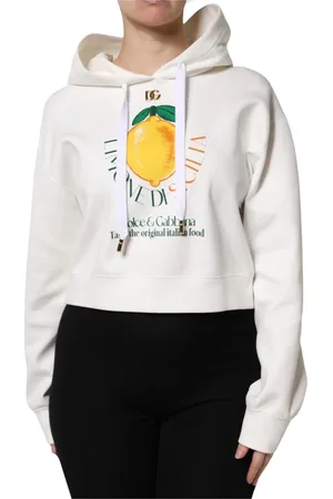 Dolce & Gabbana Sweathshirts & Hoodies, Dame, Hvid, XS, Bomuld, Ivory Bomuld Trykt Hættetrøje Pullover Sweater