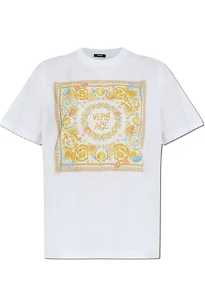 VERSACE Top, Dame, Hvid, 3XS, Bomuld, T-shirt med farverigt tryk