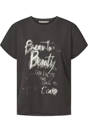 Rabens Saloner Top, Dame, Sort, M, Grafisk Tee Skønhedsbluse Faded