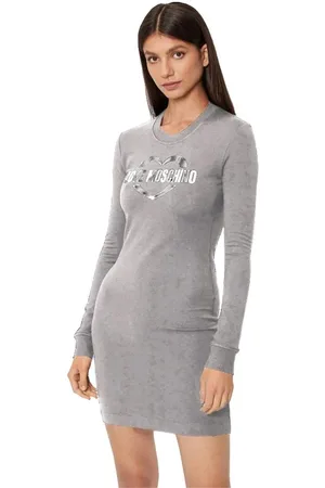 Moschino Kjole, Dame, Grå, XS, Bomuld, Elegant Kjole i Bomuldsblanding med Metallic-Logo