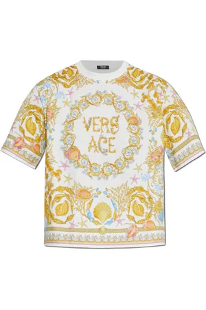 VERSACE Top, Dame, Flerfarvet, M, Bomuld, T-shirt med farverigt tryk