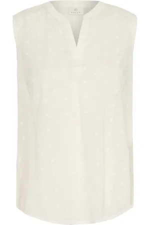 Kaffe Top, Dame, Hvid, XL, Bomuld, Ærmeløs bluse med broderede detaljer