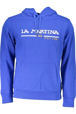 La Martina Sweathshirts & Hoodies, Herre, Blå, M, Blå hættetrøje med broderi og kontrastdetaljer