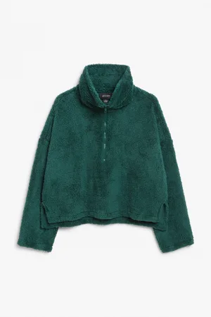 Monki Faux fleece half-zip sweater