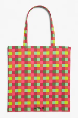 Monki Checkered cotton tote bag