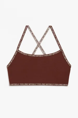 Monki Cross-back soft bra with printed message