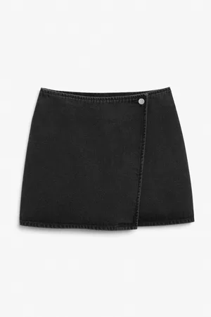 Monki Kvinder Mininederdele - Denim wrap mini skirt