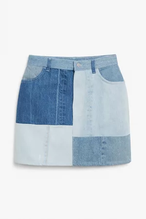 Monki Kvinder Denimnederdele - Denim patchwork skirt.