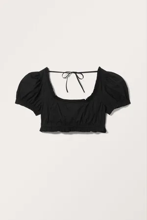 Monki Cropped Puffy Sleeve Top