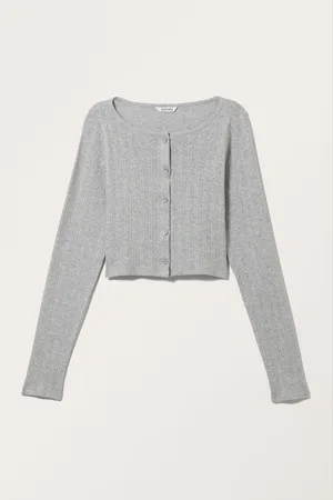 Monki Cropped Pointelle Cardigan
