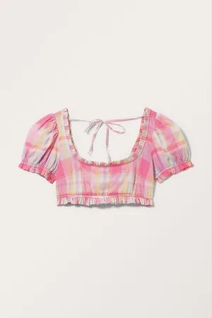 Monki Cropped Puffy Sleeve Top