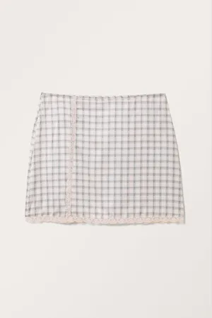 Monki Mini Satin Lace Skirt