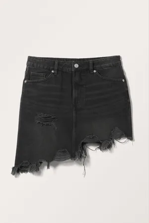 Monki Frayed Asymmetric Mini Denim Skirt