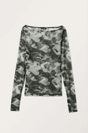 Monki Sheer Long-Sleeve Boatneck Top