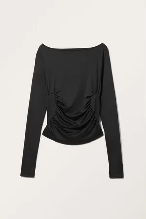 Monki Ruched Long Sleeve Boatneck Top