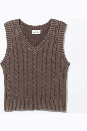 Monki Washed Cable-Knit V-neck Vest