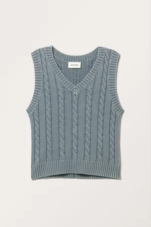Monki Washed Cable-Knit V-neck Vest