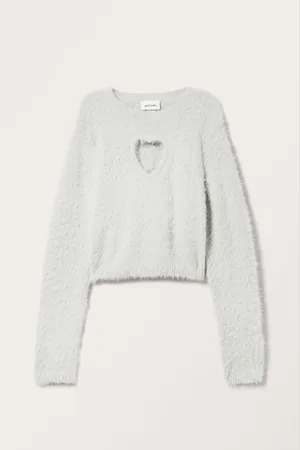 Monki Hairy Knitted Heart Cut-Out Sweater