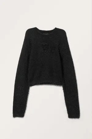 Monki Hairy Knitted Heart Cut-Out Sweater
