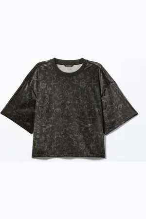 Monki Cropped Oversized Velour T-shirt