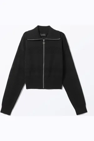 Monki Cropped Open-Knit Zip Cardigan
