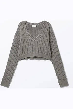 Monki Cropped Cable Knitted Sweater