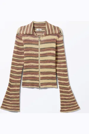 Monki Flare-Sleeved Rib-Knitted Cardigan