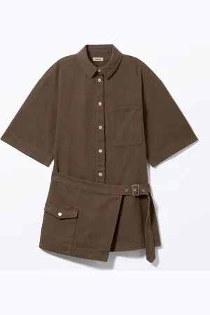 Monki Asymmetric Belted Twill Mini Dress