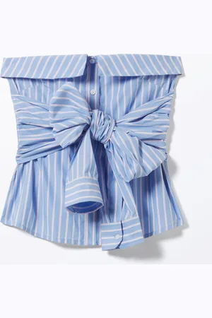 Monki Striped Off-Shoulder Tie Front Shirt Top