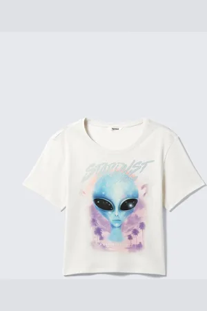 Monki Cropped Printed Cotton T-Shirt