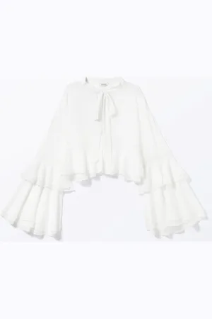 Monki Flared Frill-Sleeved Tie-Neck Blouse