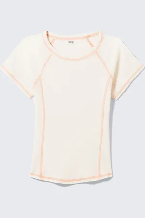 Monki Contrast Stitch Fitted T-Shirt