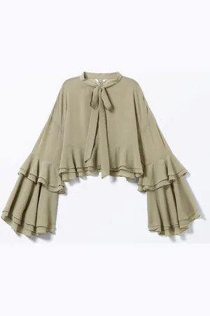 Monki Flared Frill-Sleeved Tie-Neck Blouse
