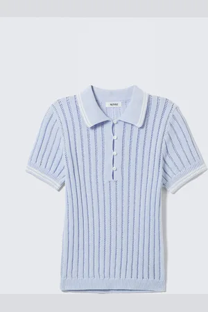 Monki Knitted Short-Sleeved Cotton Polo Top