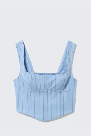 Monki Cropped Cotton Poplin Corset Top
