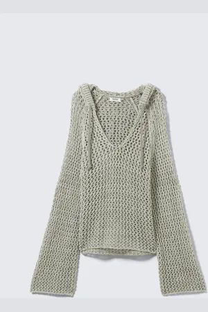 Monki Open-knit Hooded Sweater