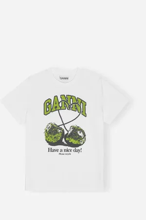 Ganni Basic Jersey CHERRY Relaxed T-shirt - Bright White/Green