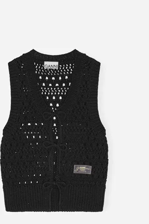 Ganni Cotton Mix Tie String Vest - Black