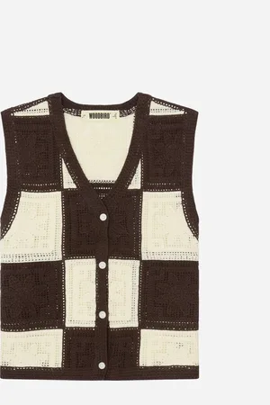 Woodbird Lau Crochet Vest - Brown-Off White