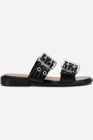 Ganni Feminine Buckle Two Strap Sandal Naplack - Black