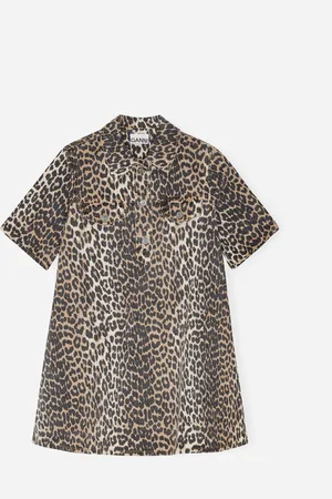 Ganni Print Denim Mini Dress - Leopard