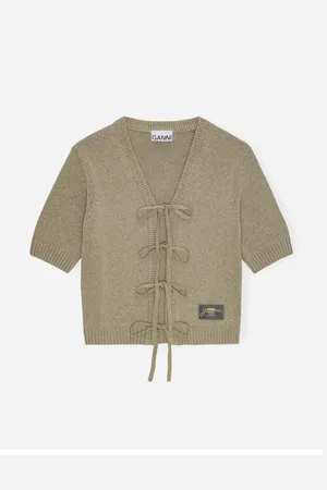 Ganni Future Wool Mix Short Sleeve Cardigan - Dusty Olive