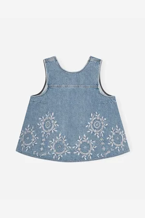 Ganni Broderie Anglaise Denim Top - Light Blue Stone