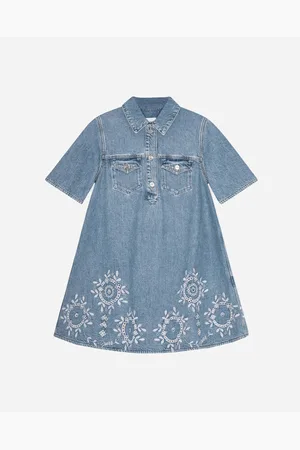 Ganni Broderie Anglaise Denim Mini Dress - Light Blue Stone