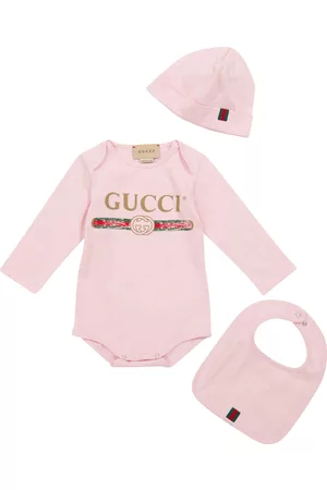 Gucci Kids Bodies - Baby logo cotton bodysuit, hat and bib set
