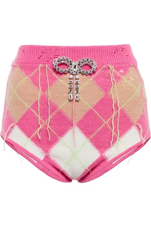 AREA Crystal-embellished knitted shorts