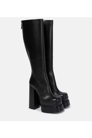 VERSACE Leather platform knee-high boots