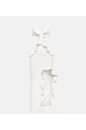 DAVID KOMA Ruffle-trimmed asymmetrical cutout midi dress