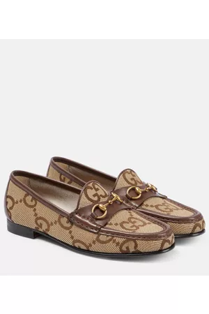 Gucci Leather-trimmed maxi GG canvas loafers
