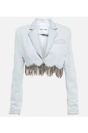 AREA Kvinder Blazere - Embellished cropped denim blazer